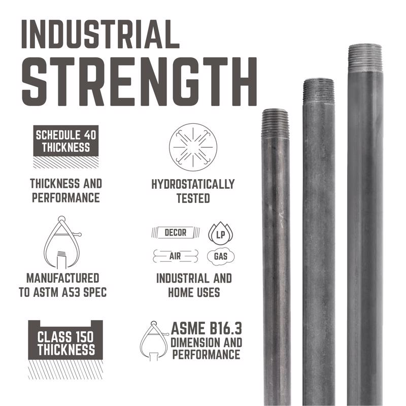 STZ Industries 3/8 in. MIP each X 3/8 in. D MIP Black Steel 6 in. L Nipple, Pack of 5