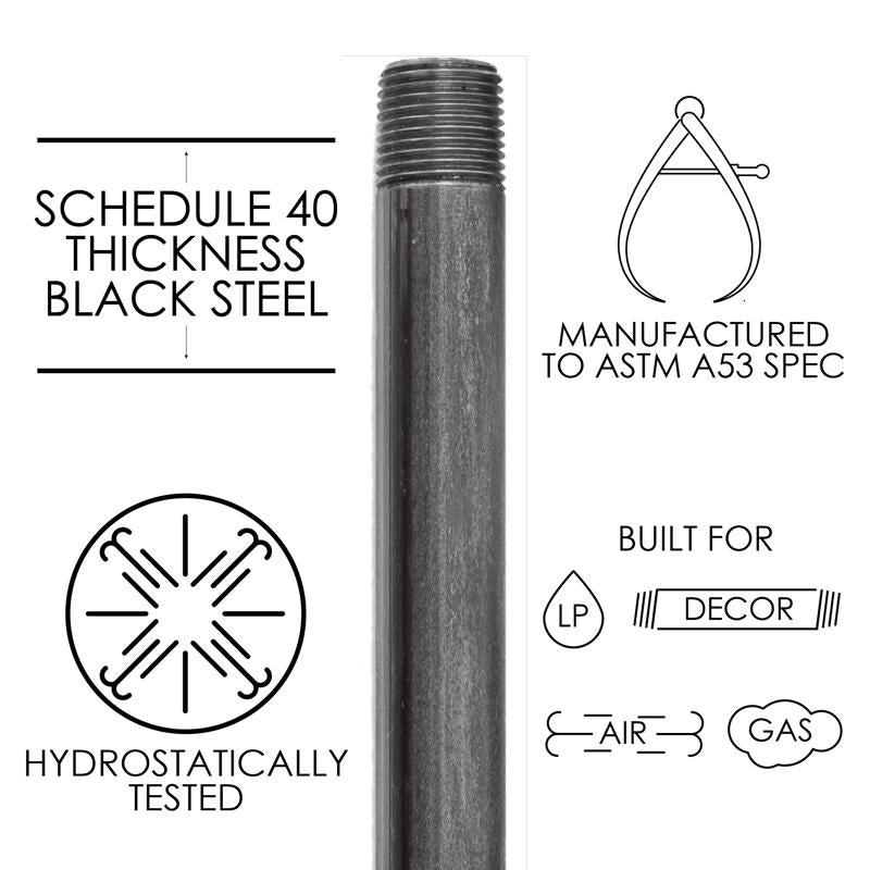 STZ Industries 1/2 in. MIP each X 1/2 in. D MIP Black Steel 4 in. L Nipple, Pack of 5
