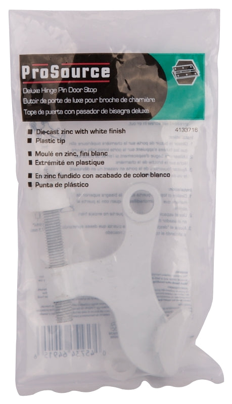 ProSource H20-B048-PS Deluxe Hinge Pin Door Stop, 2-5/8 in Projection, Die-Cast Zinc & Plastic, White