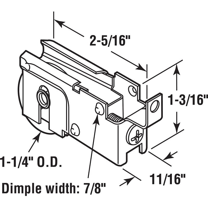 Prime-Line D 1584 Roller Assembly, 1-1/4 in Dia Roller, 5/16 in W Roller, Steel, 1-Roller, F-Tab Mounting