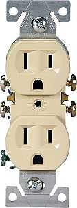 Eaton Wiring Devices 270V Duplex Receptacle, PVC, Ivory, 2-Pole, 15 A, 125 V, Push-in, Side Wiring, NEMA: 5-15R, 3-Wire