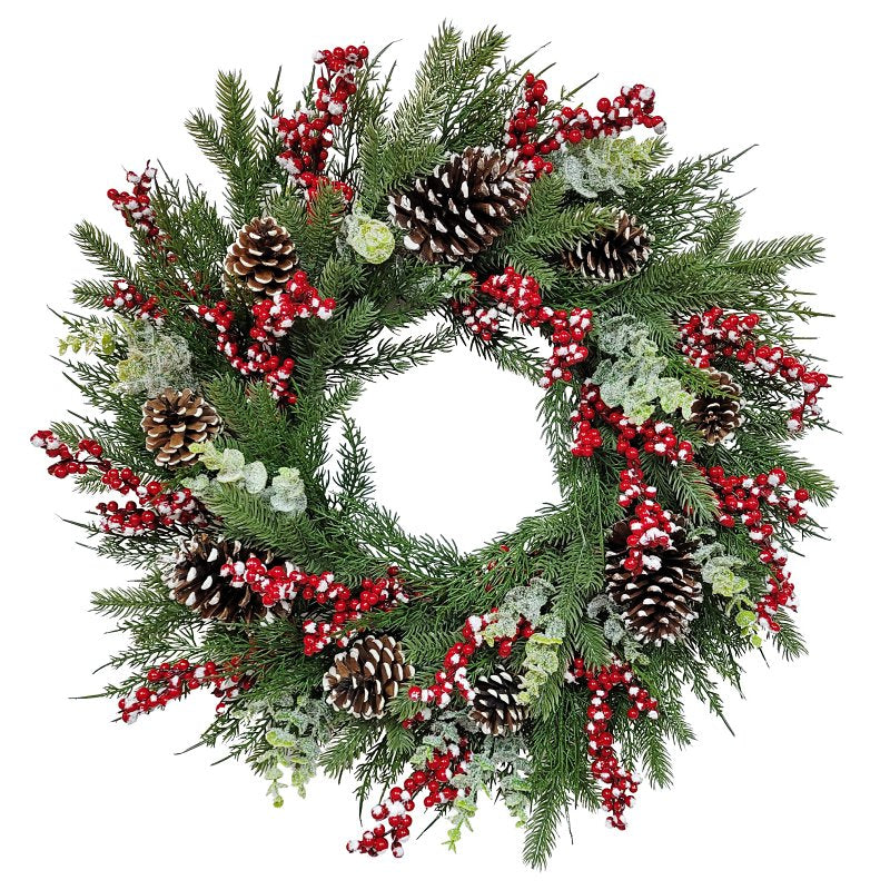 Puleo Asia Limited 312-4461-W24 Classic Snowy Wreath, 88 Tips, 24 in, Pack of 6
