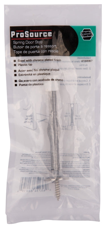 ProSource H61-Z012-PS Light-Duty Door Stop, 3/4" in Dia Base, 3 in Projection, Plastic & Steel, Chrome