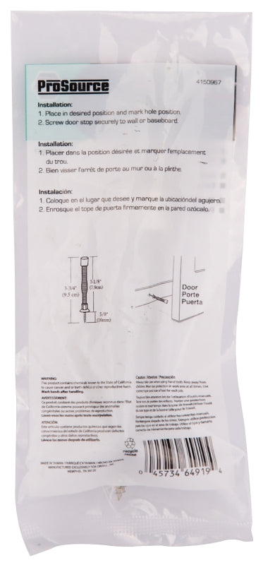 ProSource H61-Z012-PS Light-Duty Door Stop, 3/4" in Dia Base, 3 in Projection, Plastic & Steel, Chrome