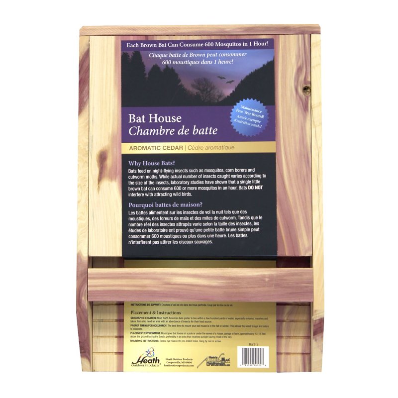 Heath BAT-1 Bat House, 2-1/2 ft W, 11-1/2 ft D, 16-1/4 ft H, Cedar Wood, Pack of 4