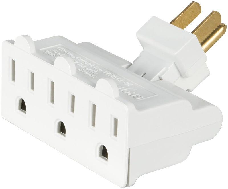 Eaton 1192W-SP Swivel Outlet Tap, 2 -Pole, 15 A, 125 V, 3 -Outlet, NEMA: NEMA 5-15R, White