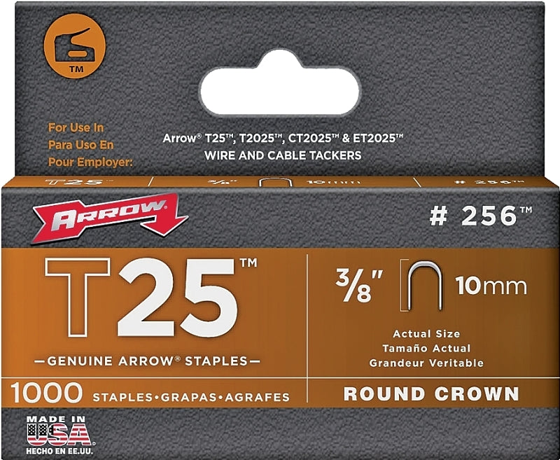 Arrow T25 Series 256 Staple, 5/16 in W Crown, 3/8 in L Leg, Steel, Pack of 5