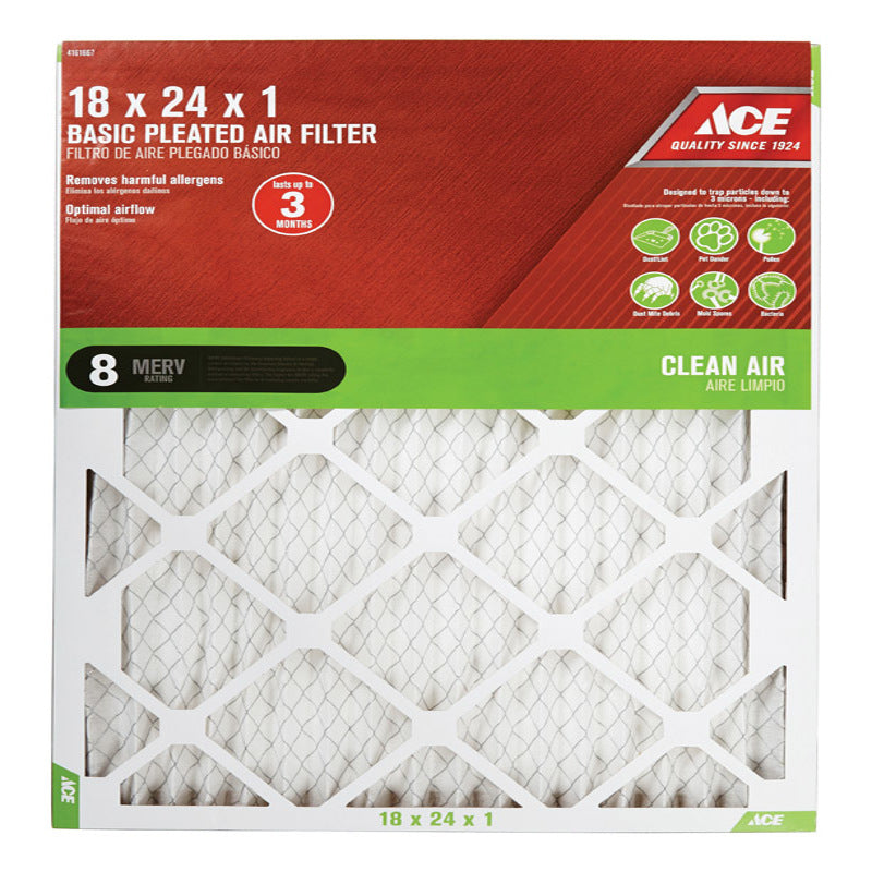Ace 18 in. W X 24 in. H X 1 in. D Synthetic 8 MERV Pleated Air Filter 1 pk, Pack of 12