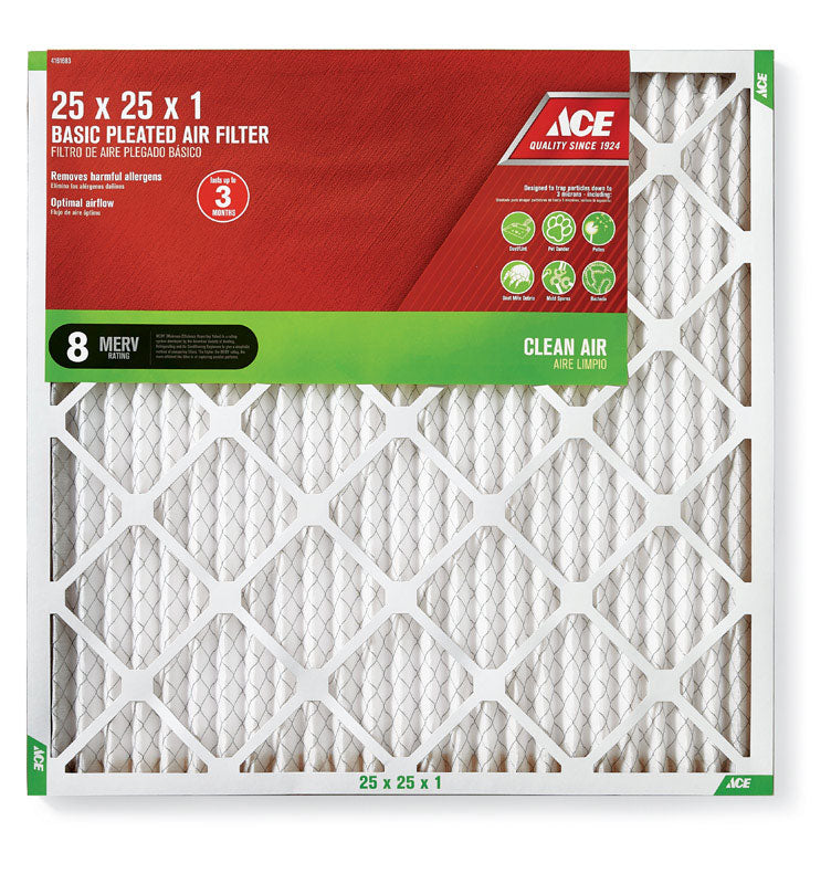 Ace 25 in. W X 25 in. H X 1 in. D Synthetic 8 MERV Pleated Air Filter 1 pk, Pack of 12