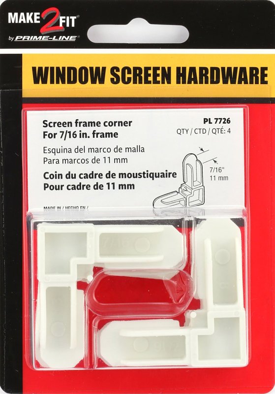 Make-2-Fit PL 7726 Square Cut Screen Frame Corner, Plastic, White, For: Square-Cut Ends of 7/16 Aluminum Screen Frame