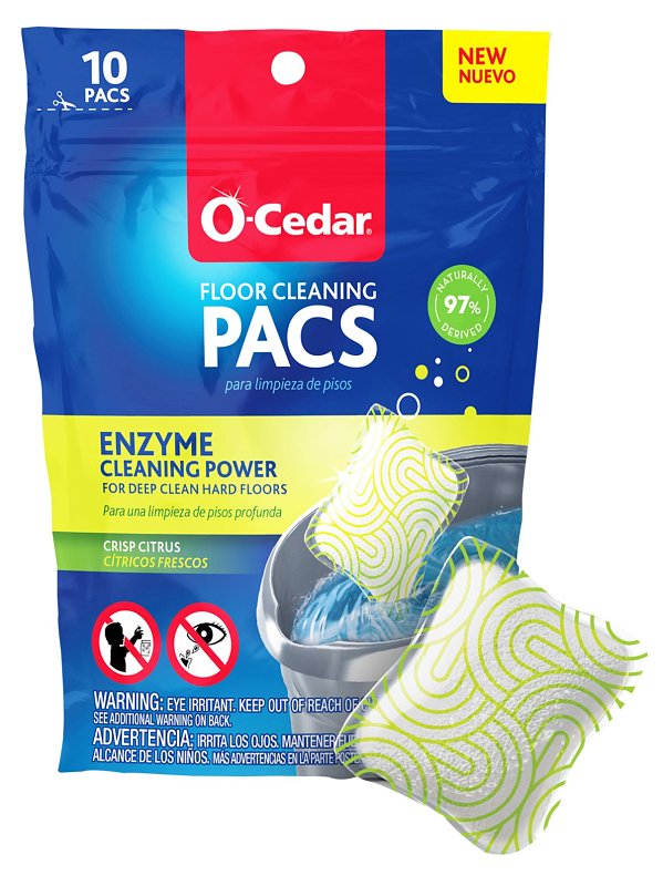 O-Cedar 172400 Hard Floor Cleaner Pacs, 10 oz, Solid, Crisp Citrus, White