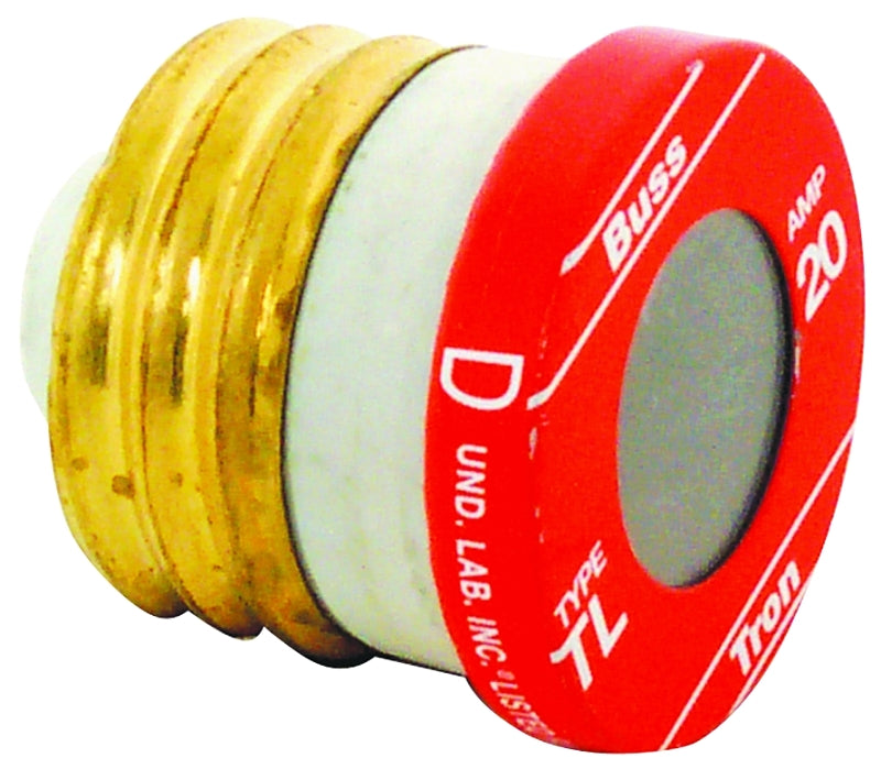 Bussmann TL-20 Plug Fuse, 20 A, 125 V, 10 kA Interrupt, Plastic Body, Time Delay Fuse, Low Voltage