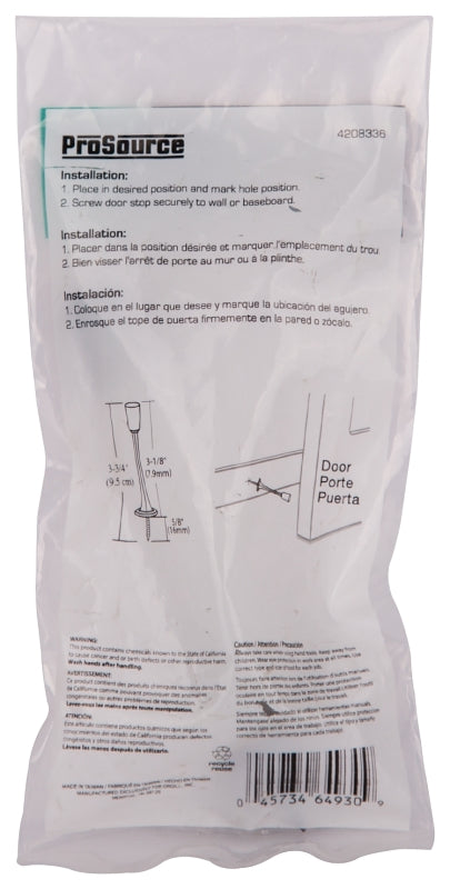 ProSource H20-Z021-PS Heavy-Duty Rigid Door Stop, 3-1/8 in Dia Base, 3-1/8 in Projection, Die-Cast Zinc & Plastic
