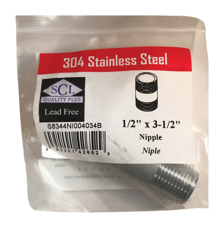 Smith-Cooper 1/2 in. MPT Stainless Steel 3-1/2 in. L Nipple