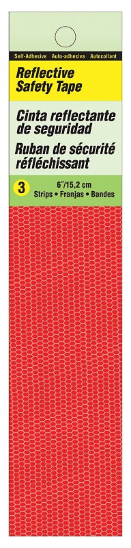 Hy-Ko TP-3R Self-Adhesive Reflective Safety Tape, 6 in L, 1 in W, Vinyl Backing, Red, Pack of 5
