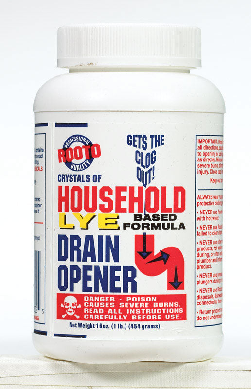 Rooto Household Lye Based Crystals Drain Cleaner 1 lb, Pack of 12