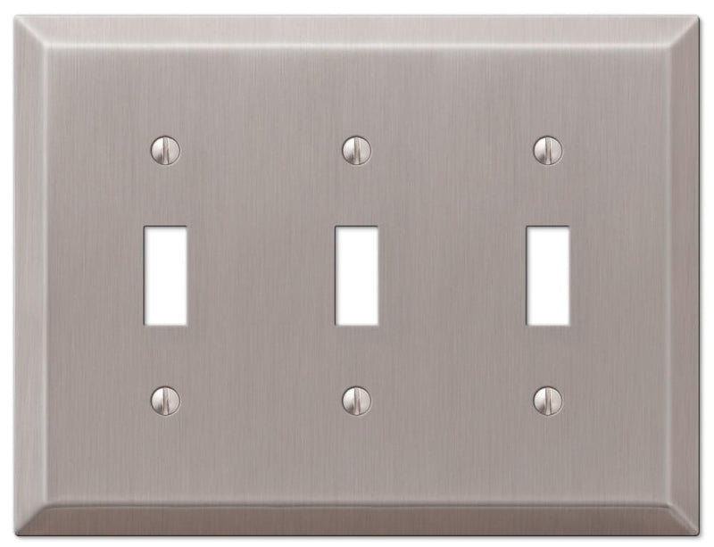 Amerelle Century Series 163TTTBN Wallplate, 5 in L, 6.4 in W, 3-Gang, Steel, Brushed Nickel-Plated, Pack of 3