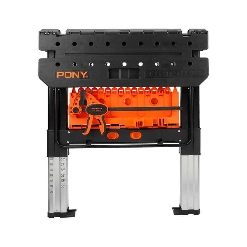 Pony 60P Worktable, 31 in OAW, 35 in OAH, 500, 1000 lb, Plastic Surface, Aluminum Frame, Black/Orange