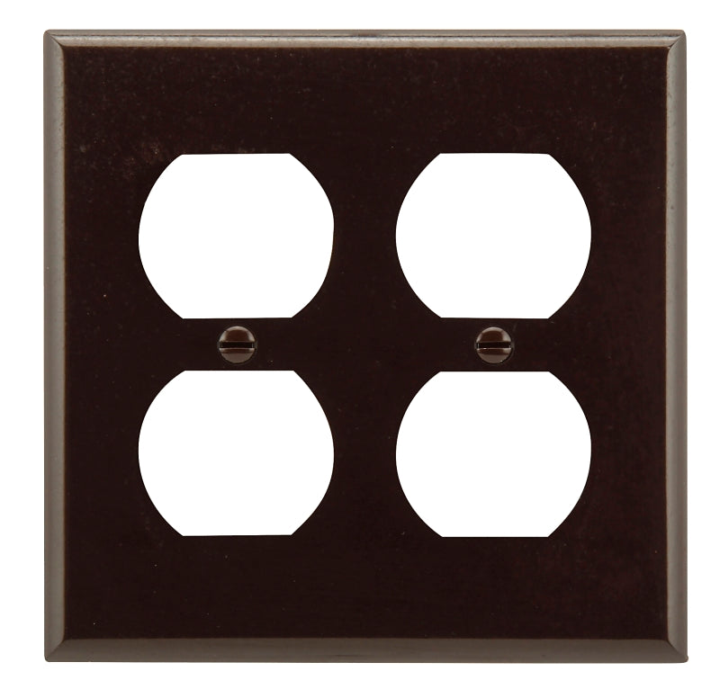 Eaton 2150B-BOX Duplex Receptacle Wallplate, 4-1/2 in L, 4-9/16 in W, Standard, 2-Gang, Thermoset, Brown, High-Gloss, Pack of 10