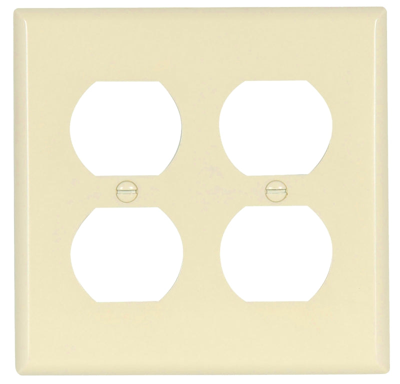 Eaton 2150LA-BOX Duplex Receptacle Wallplate, 4-1/2 in L, 4-9/16 in W, Standard, 2-Gang, Thermoset, Light Almond, Flush