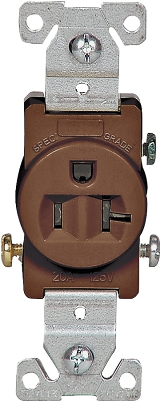 Eaton 1877B-BOX Single Receptacle, 2-Pole, 125 V, 20 A, Back Wiring, NEMA: NEMA 5-20R, Brown
