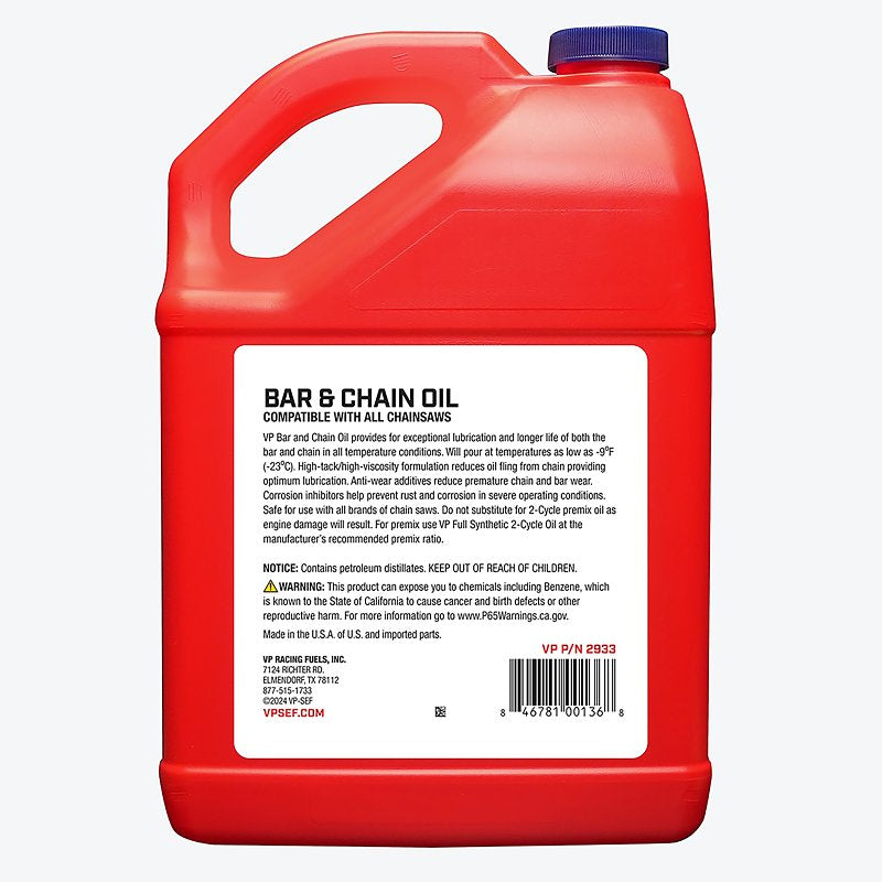 VP Racing 2933 Bar and Chain Oil, Brown, 240 deg C Flash, 1 gal, Pack of 4