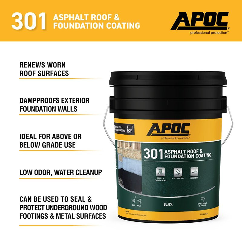 APOC AP-301 Series AP-3015 Asphalt Roof and Foundation Coating, Black, 4.75 gal, Pail, Liquid