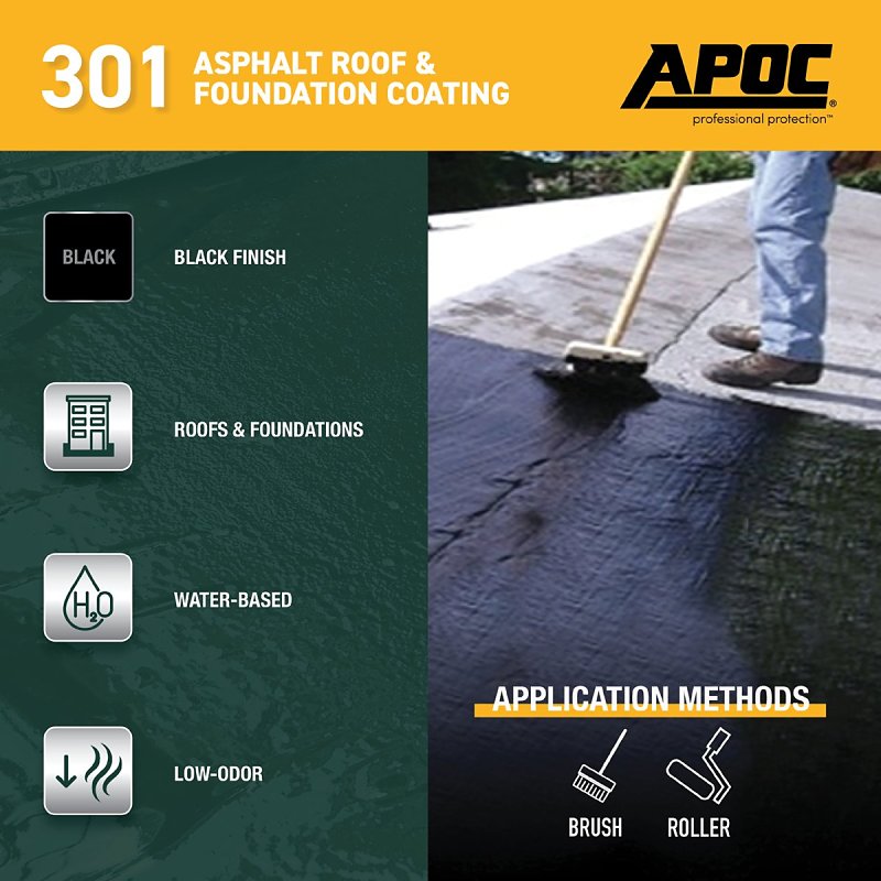 APOC AP-301 Series AP-3011 Asphalt Roof and Foundation Coating, Black, 1 gal, Pail, Liquid, Pack of 4