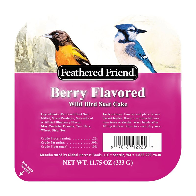 Feathered Friend 14374 Rendered Beef Suet Wild Bird Food, 11.75 oz, Suet, Berry, Pack of 12