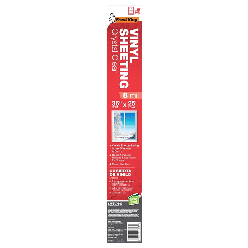 Frost King V3625/4 Vinyl Sheet, 36 in W Roll, 4 mil Thick Total, Crystal Clear