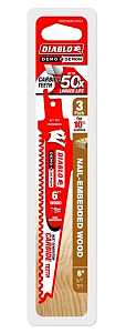 Diablo DS0606CWS3 Reciprocating Saw Blade, Applicable Materials: Nail-Embedded Wood, 1 in W, 6 in L, 6/9 TPI, 45-Teeth