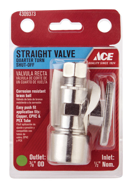 Ace Push Fit Compression Brass Straight Stop Valve