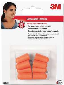 3M 92050H4 Disposable Ear Plugs, 32 dB NRR, Tapered, Round, One-Size Ear Plug, Foam Ear Plug, Assorted/Orange Ear Plug