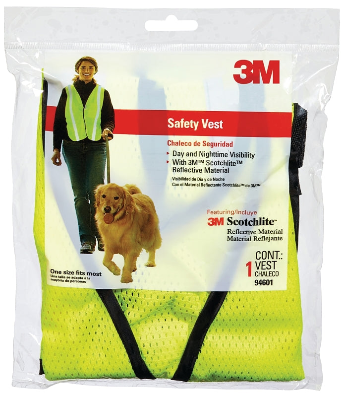 3M 94601-80030T Reflective Safety Vest, One-Size, Fabric, Fluorescent Yellow, 1 Pockets