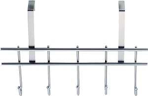 Simple Spaces HK07-CH Door Garment Hook, Each Hook: 4.8 lb, 5-Hook, Steel, Chrome, Hanging Mounting
