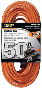 PowerZone OR501630 Extension Cord, 16 AWG Cable, 5-15P Grounded Plug, 5-15R Grounded Receptacle, 50 ft L, 125 V