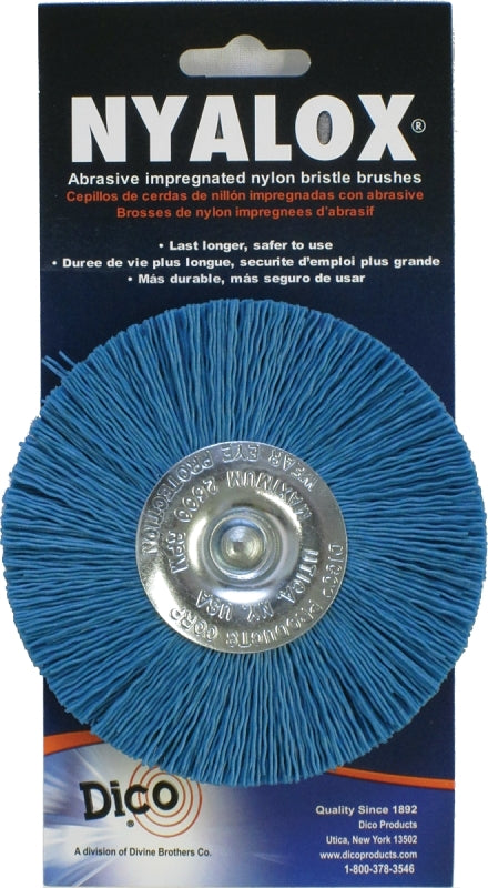 Dico 541-784-4 Mounted Wheel Brush, 1/4 in Arbor/Shank, Nylon Bristle, 4 in Dia