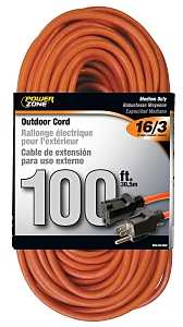 PowerZone OR501635 Extension Cord, 16 AWG Cable, 5-15P Grounded Plug, 5-15R Grounded Receptacle, 100 ft L, 125 V