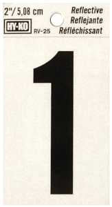 Hy-Ko RV-25 Series RV-25/1 Self-Adhesive Reflective Number, Character: 1, 2 in H Character, Black Character, Vinyl, Pack of 10