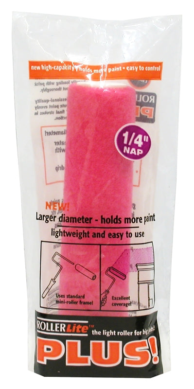 RollerLite 68MT025 Roller Cover, Pink, 1/4 in Thick Nap, 6 in L, Dralon Cover, 12/CS