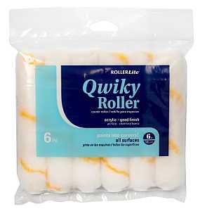 RollerLite Qwiky 6CR050Q-6 Mini Roller Cover, Gold/White, 1/2 in Thick Nap, 6 in L, Acrylic Cover, 6/PK