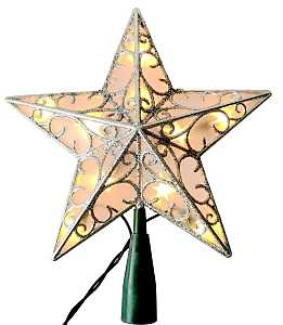 Hometown Holidays 36509 Christmas Ornament, 10 in H, Star, Tree Topper, Mini Light, Plastic, Silver, Internal Light, Pack of 12
