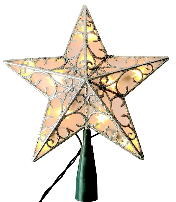 Hometown Holidays 36509 Christmas Ornament, 10 in H, Star, Tree Topper, Mini Light, Plastic, Silver, Internal Light, Pack of 12