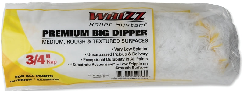 Whizz 52918 Roller Cover, 3/4 in Thick Nap, 9 in L, Fabric Cover, Gold