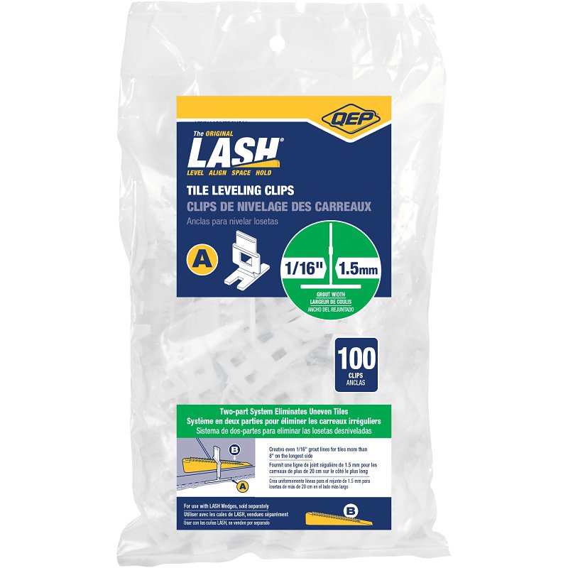 QEP LASH 99730 Series Flat Slotted Clip, 1 in L, 1/16 in Thick, Nylon, White, 100/BAG