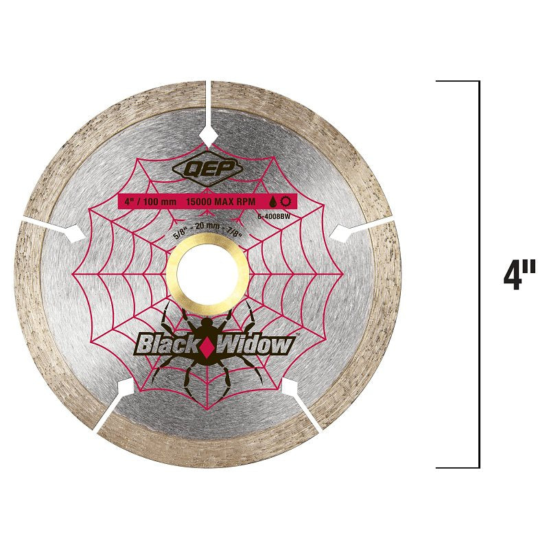 QEP Black Widow 6-4008BW Blade, 4 in Dia, 5/8 in, 20 mm, 7/8 in Arbor, Thin Rim