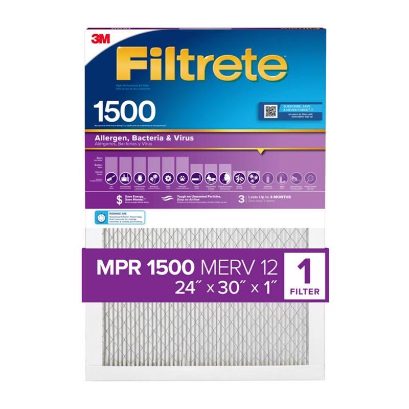 Filtrete 24 in. W X 30 in. H X 1 in. D 1500 MPR Pleated Air Filter 1 pk, Pack of 4