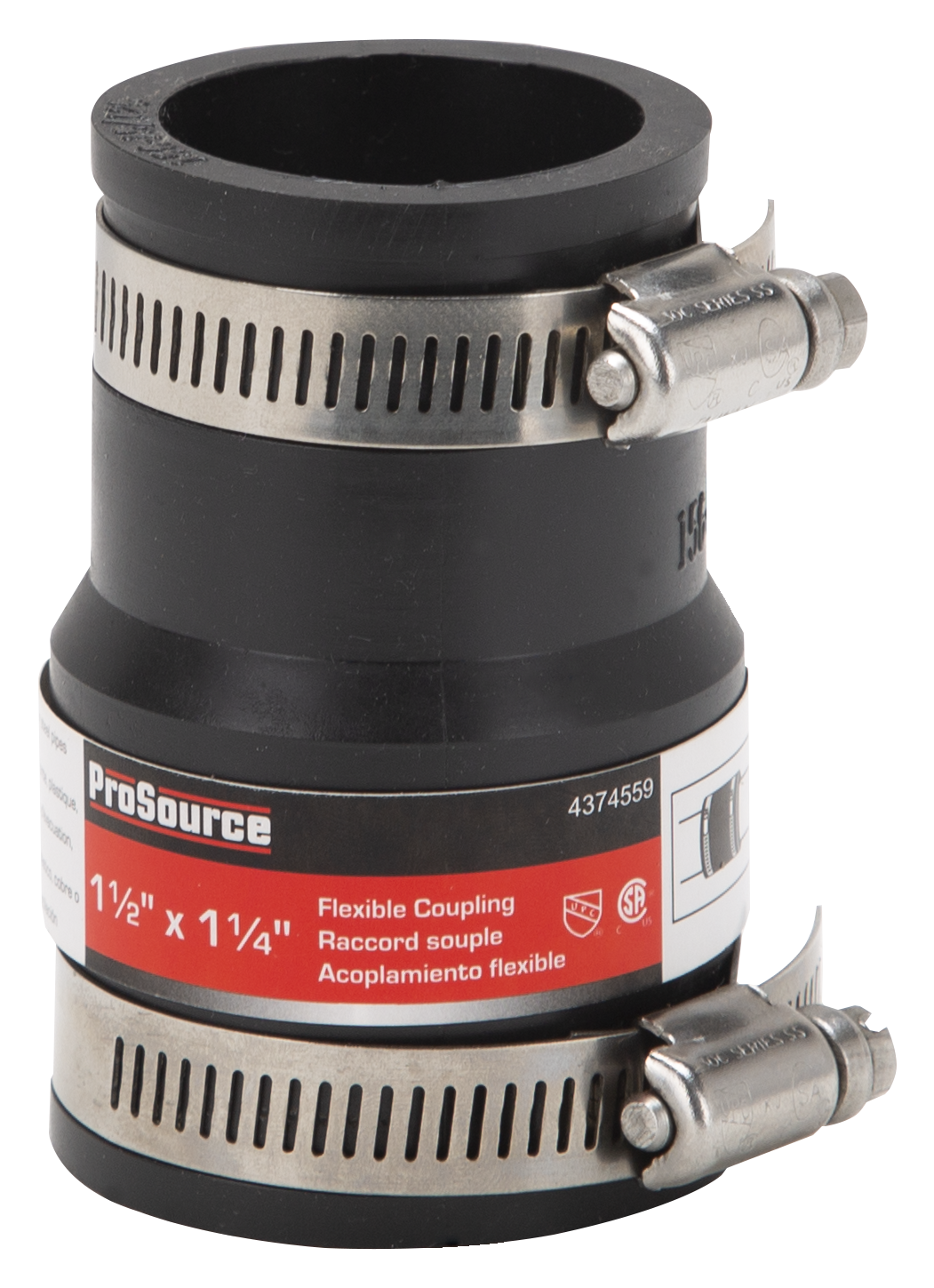 ProSource FC56-15125 Coupling, 1-1/2 x 1-1/4 in, Cast Iron, Plastic and Steel Drain Pipes, PVC, Black