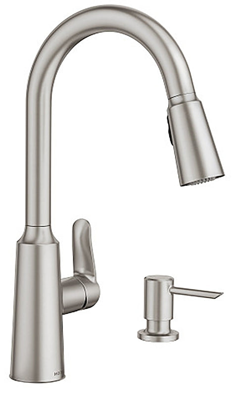 Moen Edwyn Series 87028SRS Kitchen Faucet, 1.5 gpm, 1 -Faucet Handle, 1, 4 -Faucet Hole, Stainless Steel, Deck