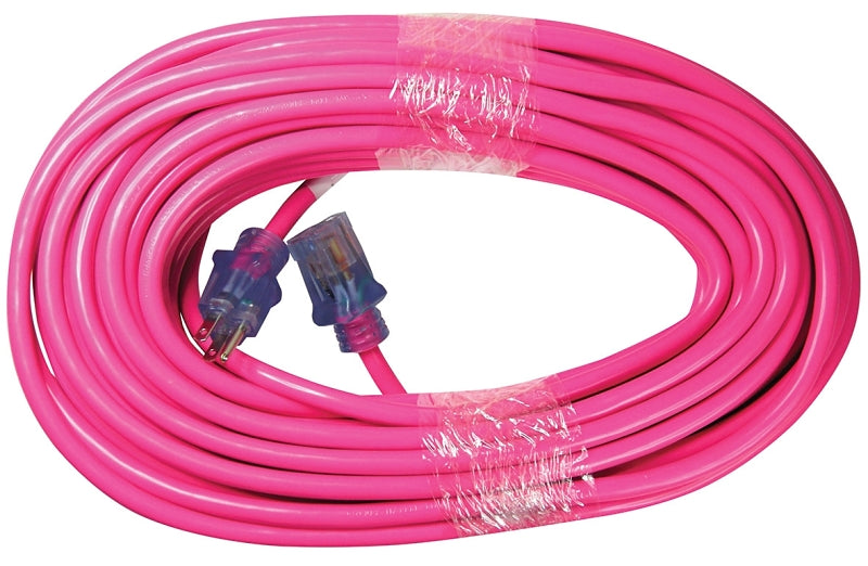PowerZone ORN513833 Extension Cord, 12 AWG Cable, 80 ft L, 15 A, 125 V, Neon Pink